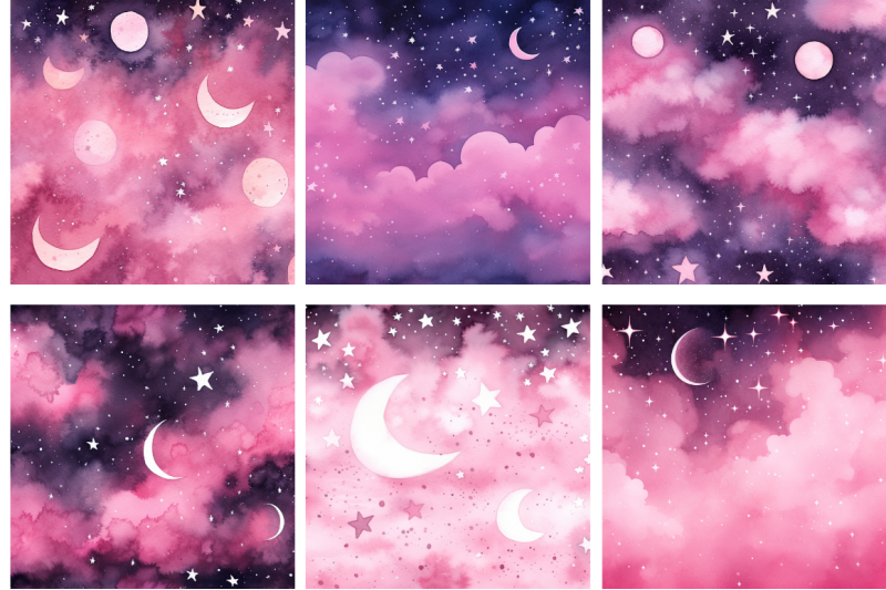 pink-stars-moon-watercolor-backgrounds