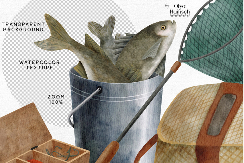 watercolor-fishing-tackle-hand-drawn-clipart-png