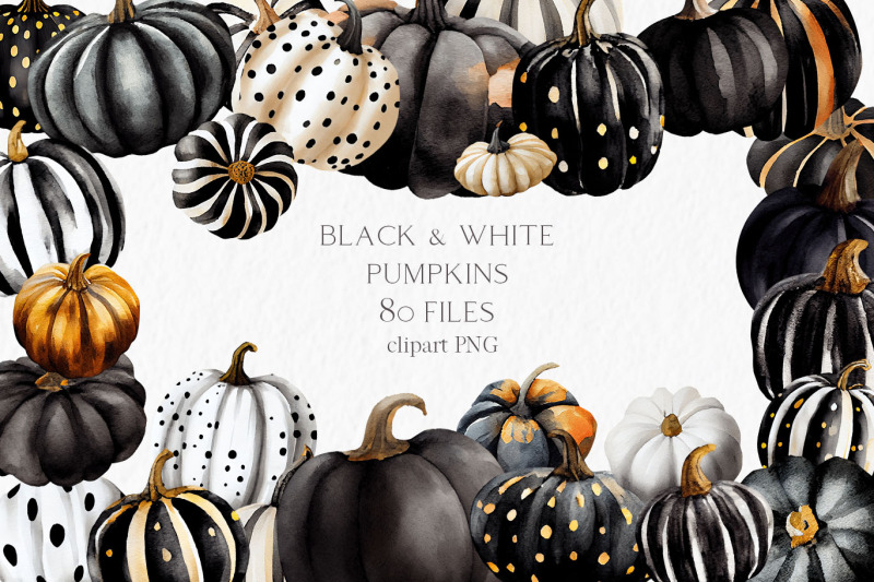 black-white-pumpkins-watercolor-clipart-png