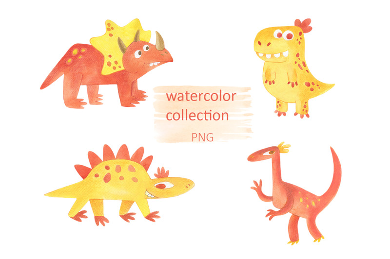 watercolor-set-of-illustrations-of-funny-dinosaurs