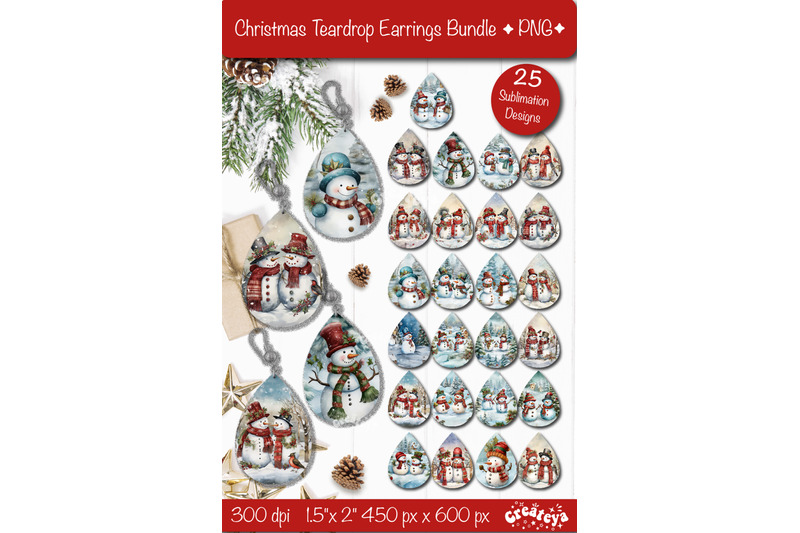 christmas-teardrop-earrings-bundle-sublimation-design-snowman-png