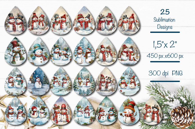 christmas-teardrop-earrings-bundle-sublimation-design-snowman-png