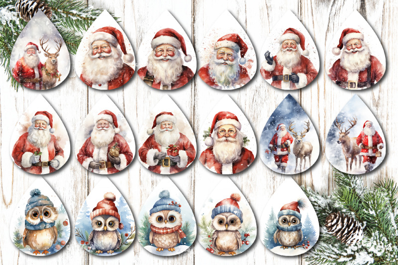 christmas-teardrop-earrings-bundle-sublimation-christmas-owl-and-santa