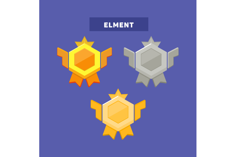 set-level-up-vector-ui-element-gold-silver-medal-equipped-with-a-b