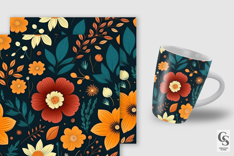 autumn-flowers-seamless-patterns-fall-floral-backgrounds