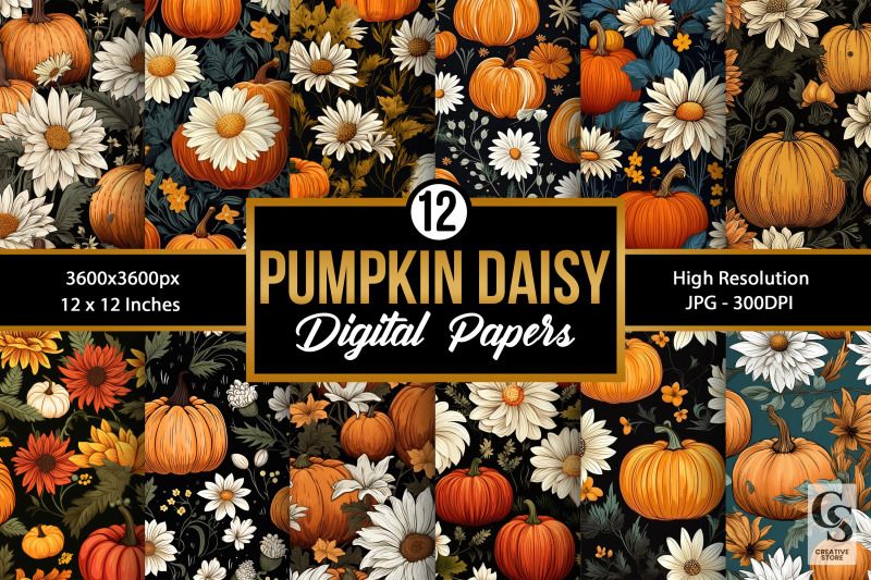 pumpkin-daisy-flowers-pattern-digital-papers