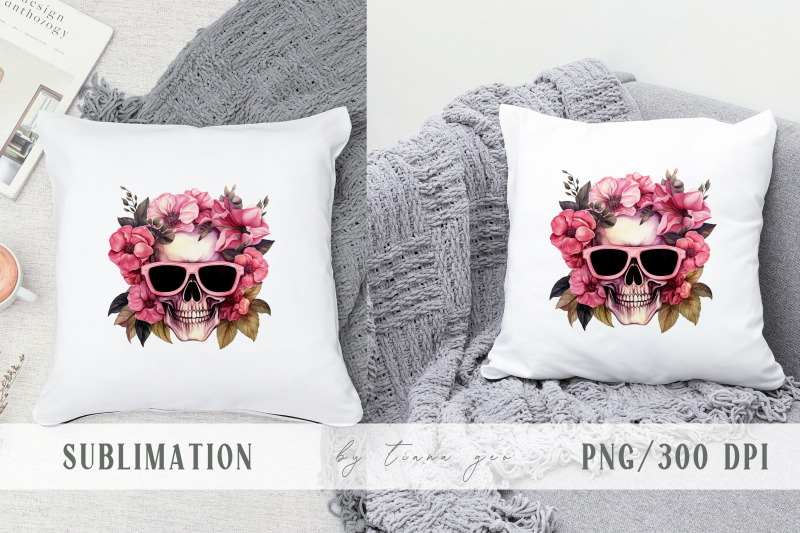 cute-halloween-floral-scull-with-sun-glasses-clipart-1-png