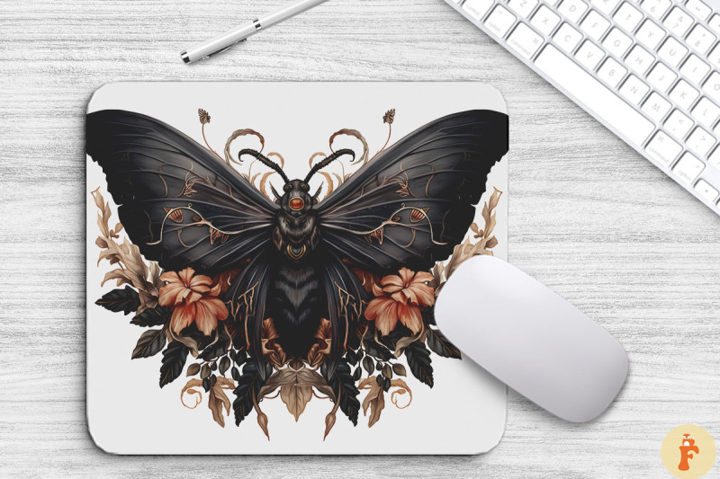 gothic-furry-moth-and-flowers-mouse-pad