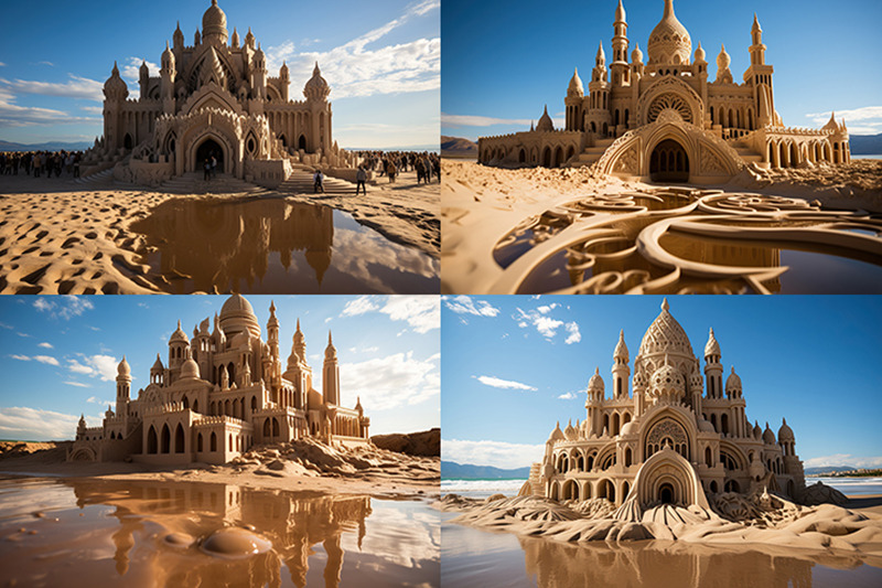 arafly-designed-sand-castle-on-the-beach-with-a-blue-sky