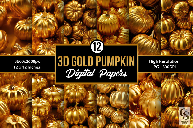 gold-3d-pumpkins-seamless-patterns