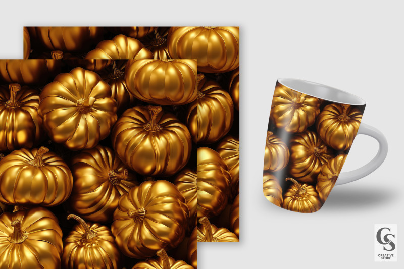 gold-3d-pumpkins-seamless-patterns