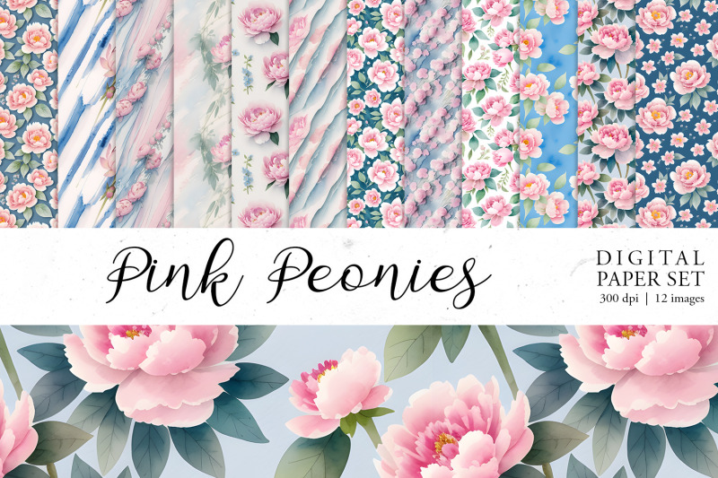 pink-peonies-digital-paper-set-seamless-pattern-bundle