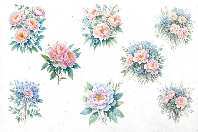 peony-amp-forget-me-not-watercolor-bundle-png-cliparts