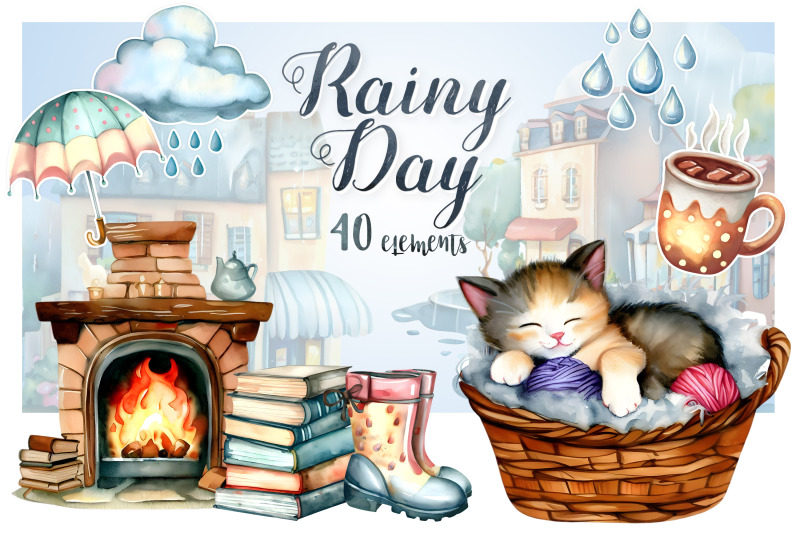 rainy-day-watercolor-illustrations-png-clipart-bundle