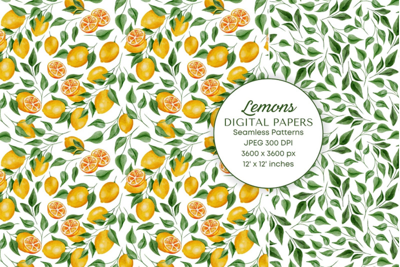 lemon-watercolor-digital-papers