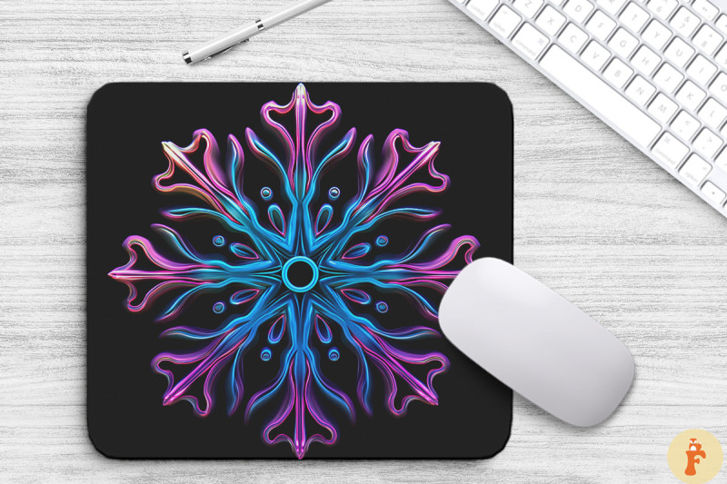 neon-glowing-snowflake-mouse-pad-design