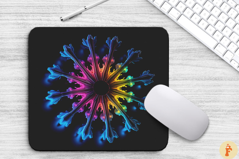 neon-glowing-snowflake-mouse-pad-design