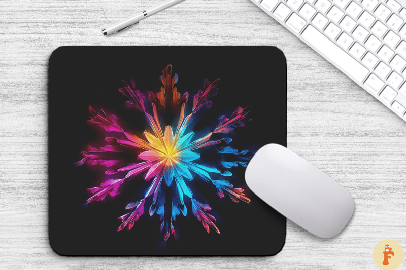 neon-glowing-rainbow-snowflake-mouse-pad