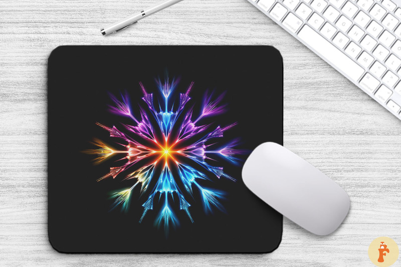 neon-glowing-rainbow-snowflake-mouse-pad