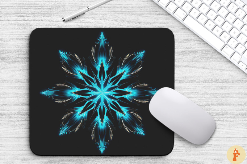 neon-glowing-cyan-snowflake-mouse-pad