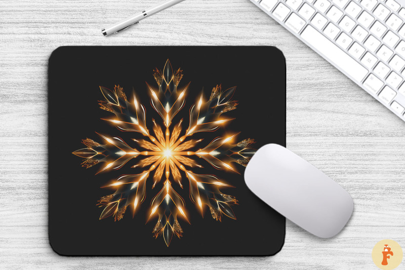 neon-glowing-gold-snowflake-mouse-pad