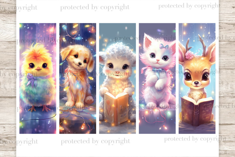 cute-animals-with-christmas-lights-reading-bookmarks