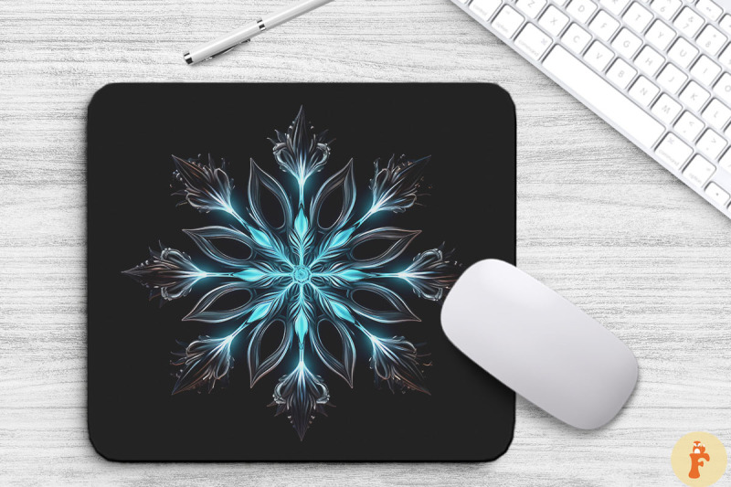 neon-glowing-snowflake-mouse-pad