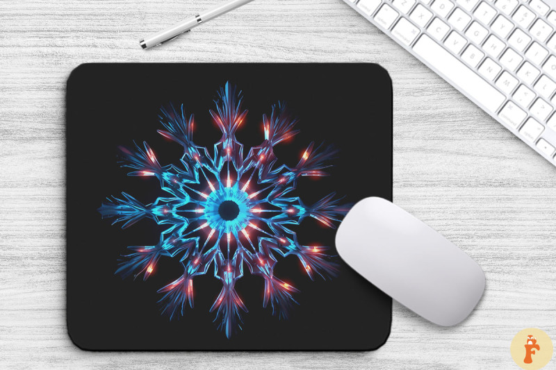 neon-glowing-snowflake-mouse-pad