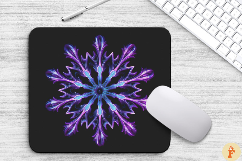 glowing-lavender-snowflake-mouse-pad