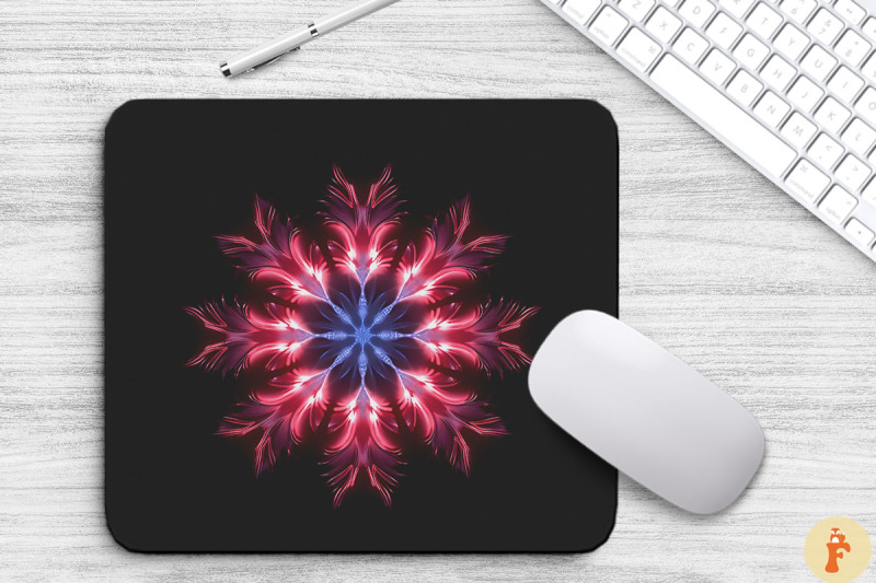 neon-glowing-maroon-snowflake-mouse-pad