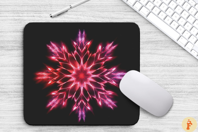 neon-glowing-maroon-snowflake-mouse-pad