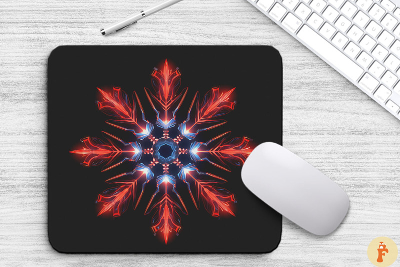 neon-glowing-red-snowflake-mouse-pad