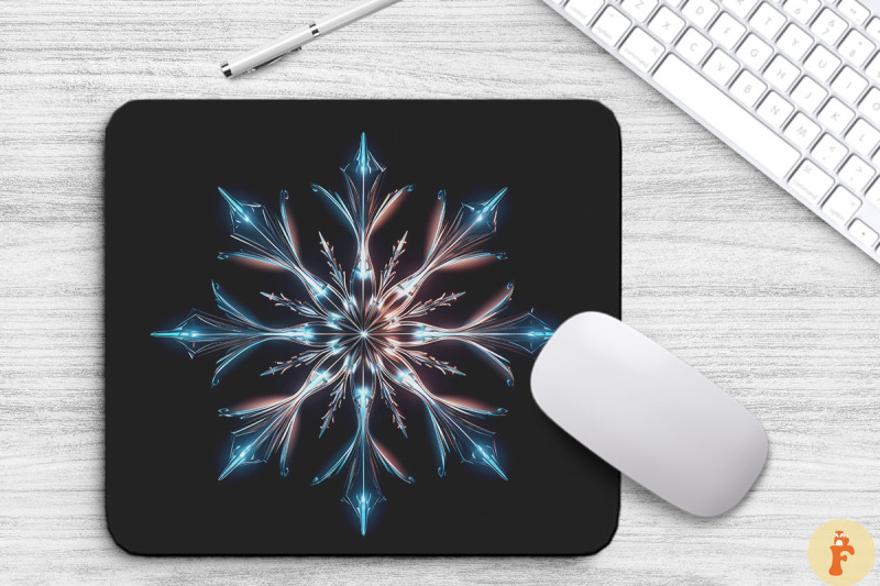 neon-glowing-silver-snowflake-mouse-pad