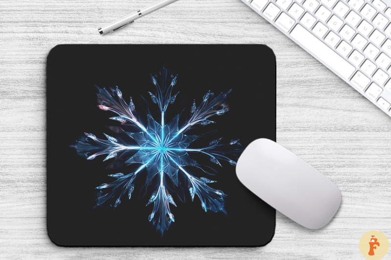 neon-glowing-silver-snowflake-mouse-pad