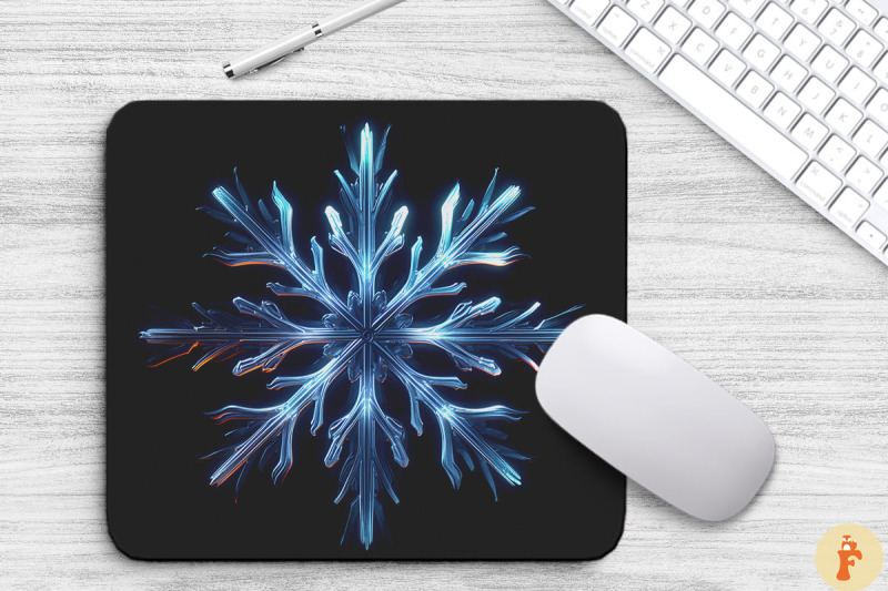 neon-glowing-silver-snowflake-mouse-pad