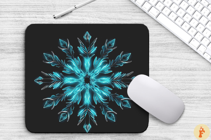 glowing-turquoise-snowflake-mouse-pad