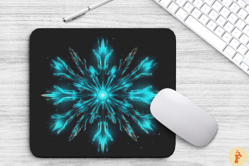 glowing-turquoise-snowflake-mouse-pad