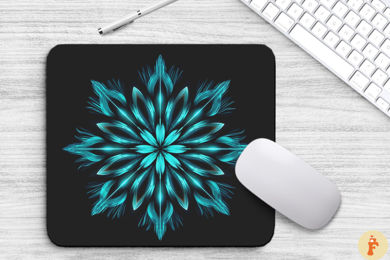 glowing-turquoise-snowflake-mouse-pad