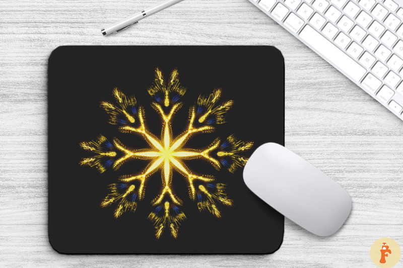 neon-glowing-yellow-snowflake-mouse-pad