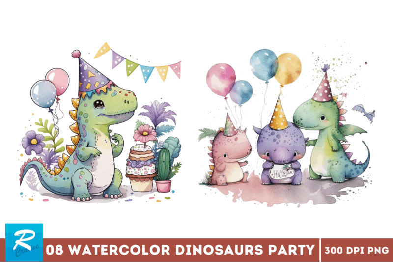 watercolor-cute-dinosaurs-party-bundle