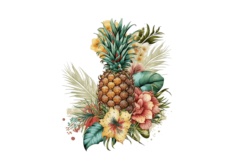 pineapple-with-tropical-floral-clipart-bundle