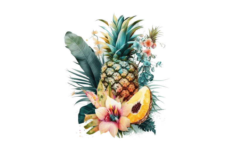 pineapple-with-tropical-floral-clipart-bundle
