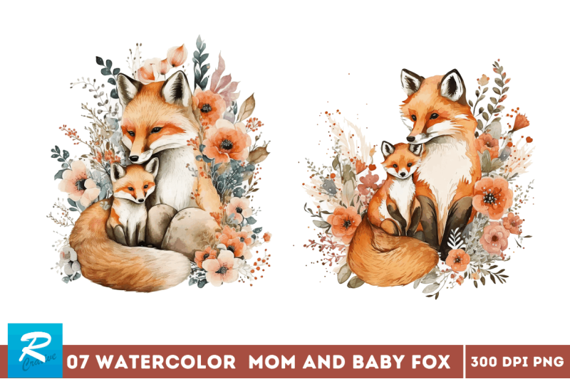 cute-mom-and-baby-fox-watercolor-clipart