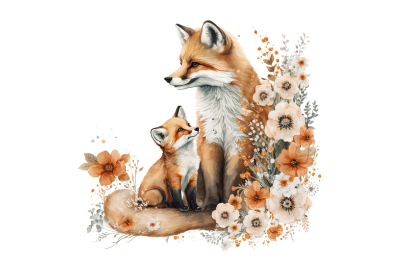 cute-mom-and-baby-fox-watercolor-clipart
