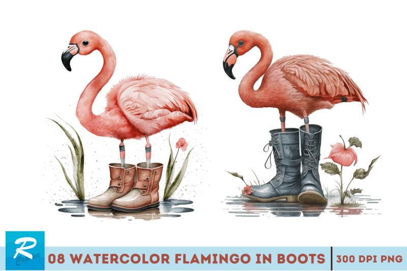 cute-flamingo-in-boots-watercolor-bundle