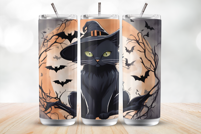 black-spooky-cat-20-oz-tumbler-wrap-sublimation-design