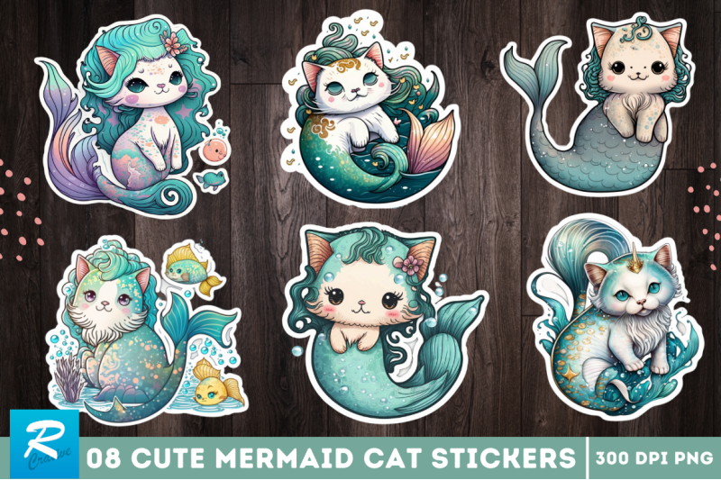 cute-mermaid-cat-printable-sticker-bundle