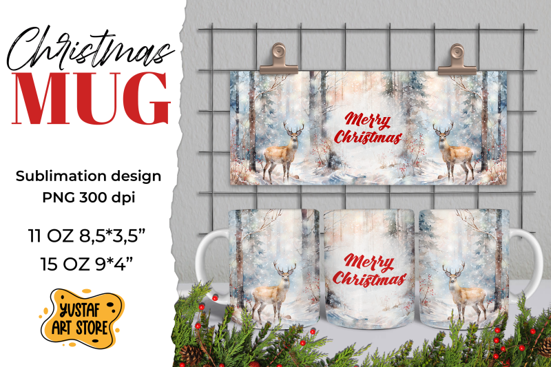 christmas-sublimation-mug-wrap-christmas-deer-in-forest-png