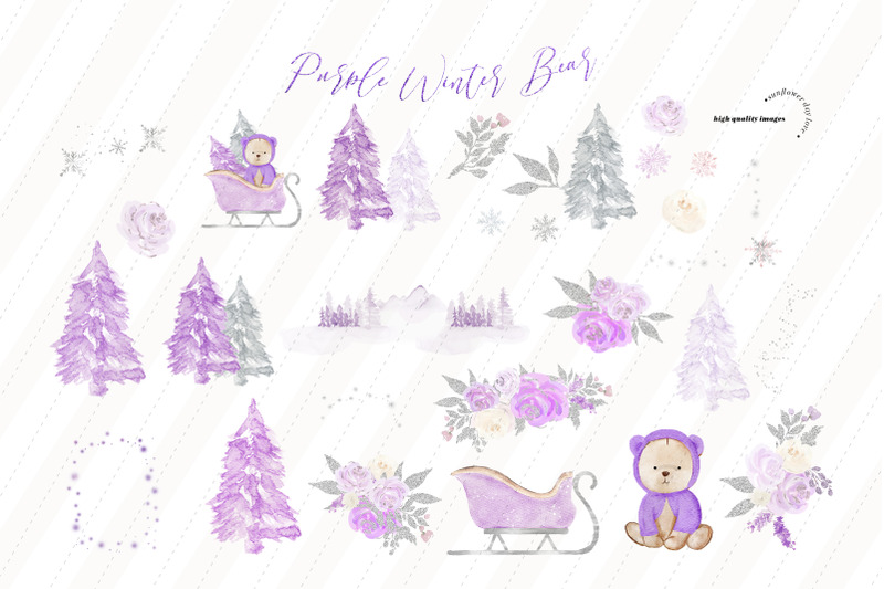 winter-purple-bear-silver-snowflakes-clipart