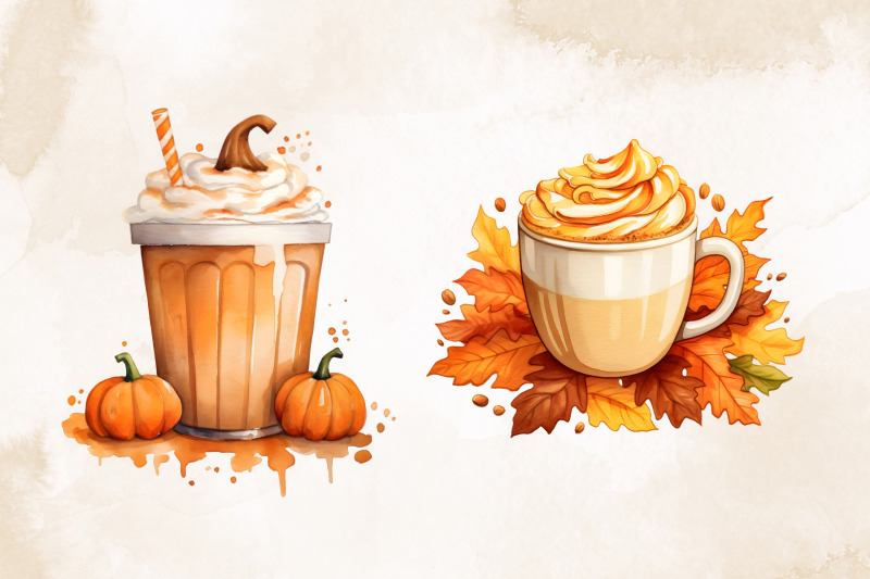 fall-coffee-watercolor-clipart-bundle